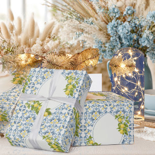 Italienische Blaue Fliesen Zitrone Geschenkpapier