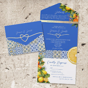 Italienische blaue Hochzeit All In One Einladung