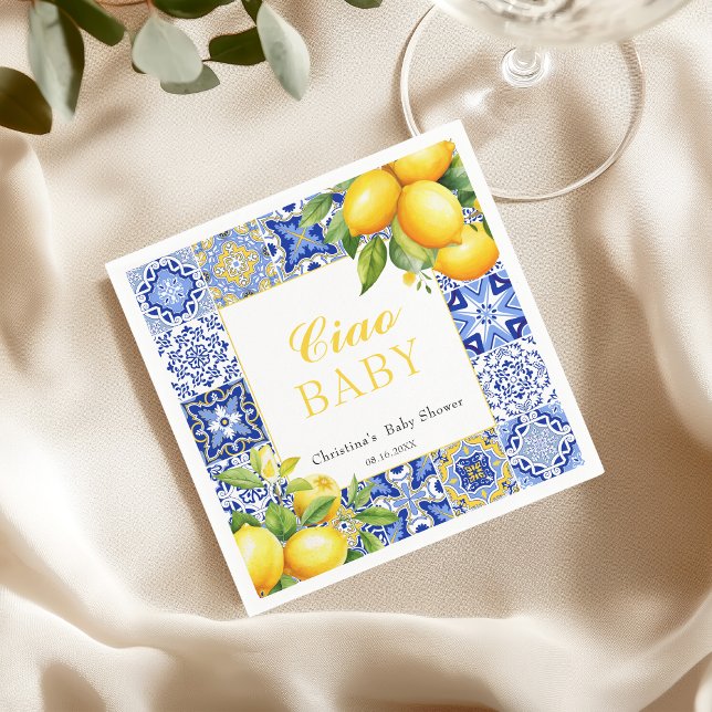 Italienische Blue Tile Citrus Lemon Babydusche Serviette (Von Creator hochgeladen)