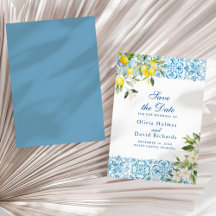 Italienische Blue Tiles und Lemon Save the Date Ca