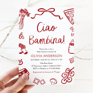 Italienische Ciao Bambina Girl Whimsical Baby Dusc Einladung