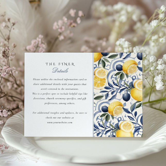 Italienische Citrus & Blue Azulejo Hochzeitsinform Begleitkarte (Von Creator hochgeladen)