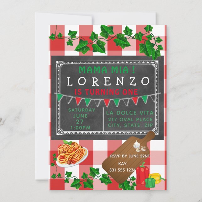 Italienische Einladung zum 1. Geburtstag (Vorderseite)