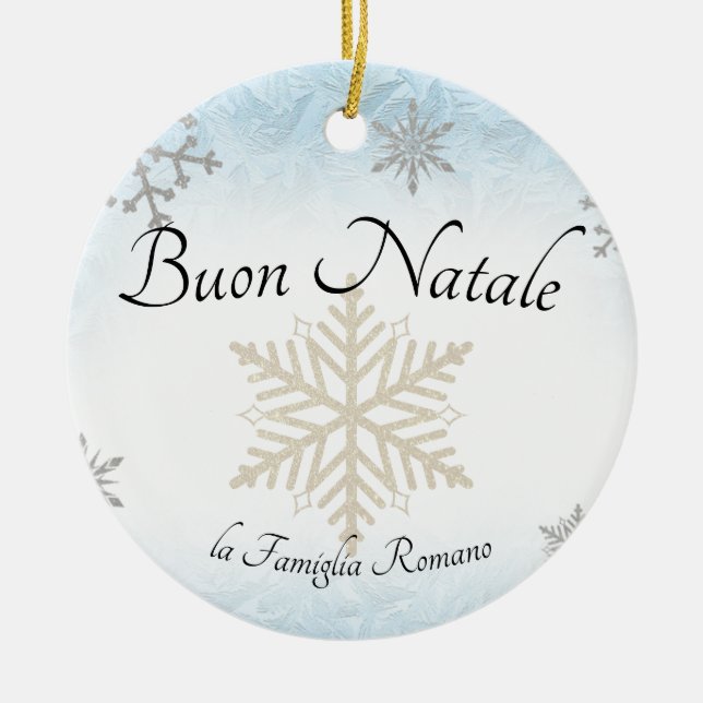 Italienische Familie Buon Natale Weihnachtsschneef Keramik Ornament (Vorne)