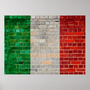 Italienische Flagge an einer Ziegelmauer Poster