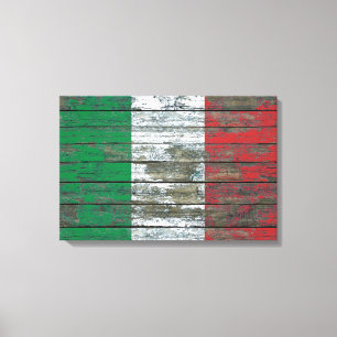 Italienische Flagge auf rauen Holzplanken Effekt Leinwanddruck