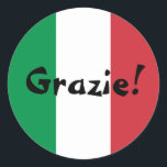 Italienische Flagge Danke Grazie! Runder Aufkleber<br><div class="desc">Grazie! Eine italienische Sprache danke Ihnen Nachricht gegen die Farben der italienischen Flagge. Sie können Ihre eigene benutzerdefinierte Textnachricht erstellen. Probieren Sie einen anderen Schriftart Stil,  Größe und Farbe und personalisieren Sie das Design,  um Ihre eigenen Aufkleber zu machen.</div>