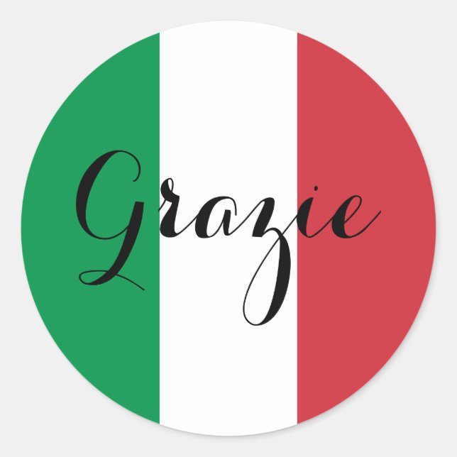 Italienische Flagge Elegante Kalligrafie Grazie Runder Aufkleber (Vorderseite)