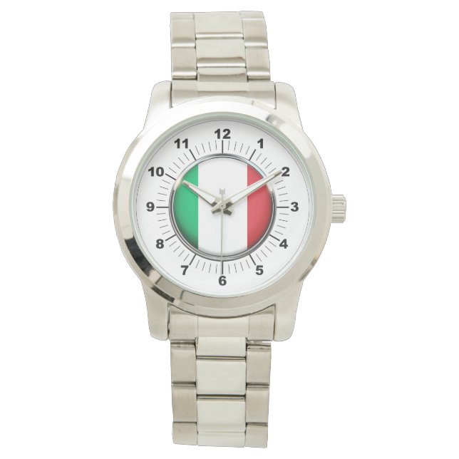 Italienische Flagge für Frauen Oversized Silver Br Armbanduhr (Vorderseite)