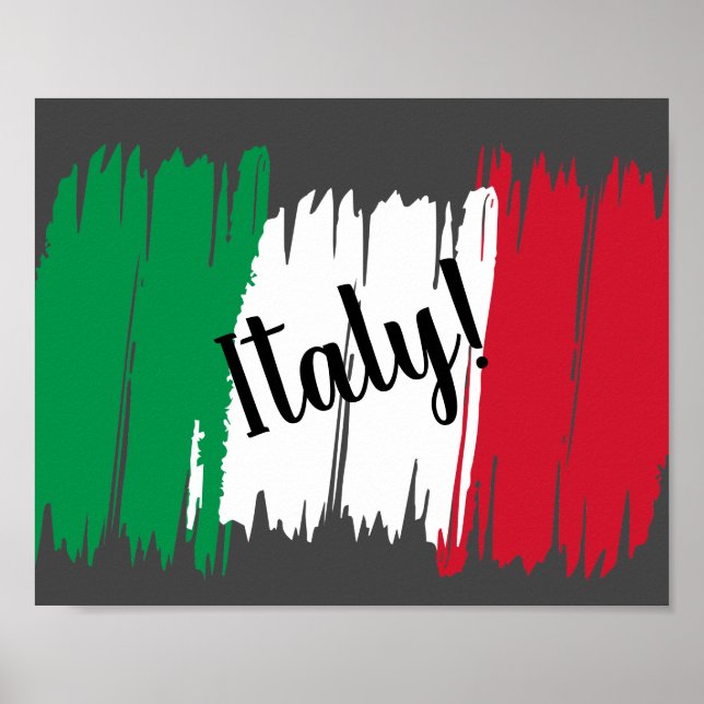 Italienische Flagge für künstlerische Pinselstrich Poster (Vorne)
