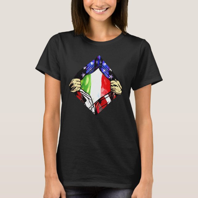 Italienische Flagge Halbamerikanischer Halbitalien T-Shirt (Vorderseite)