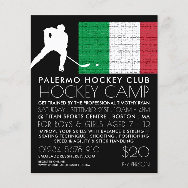Italienische Flagge, Hockey-Spieler, Campingwerbun Flyer (Vorne)