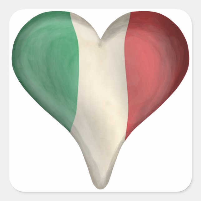 Italienische Flagge im Herzen Quadratischer Aufkleber (Vorderseite)