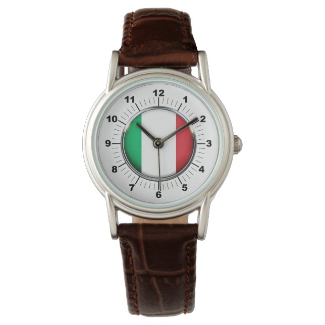 Italienische Flagge Klassischer brauner Lederschim Armbanduhr (Vorderseite)