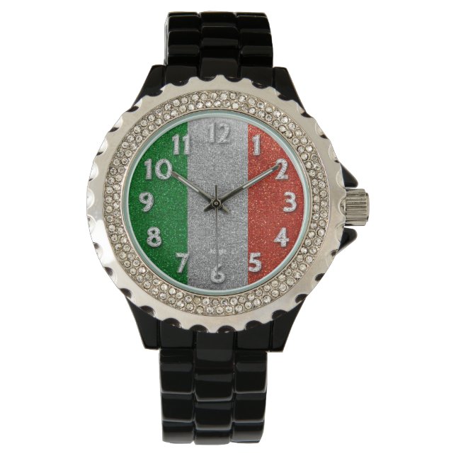 Italienische Flagge Mailand Bling Glitzer Mode Armbanduhr (Vorderseite)