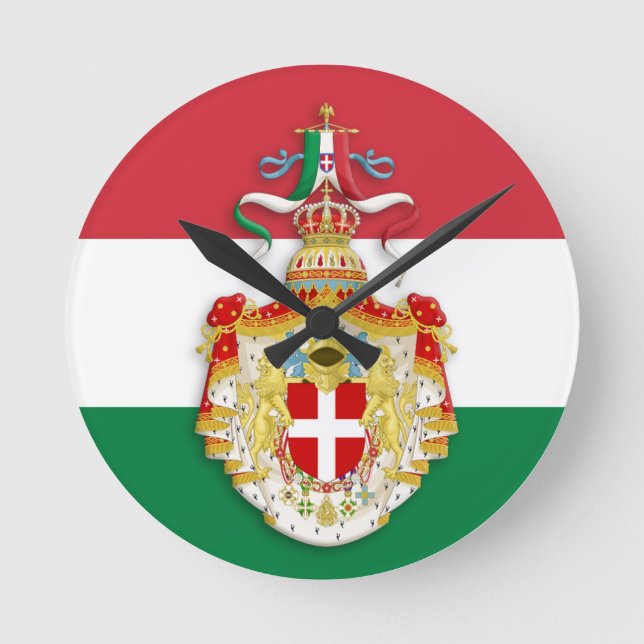 Italienische Flagge mit Abzeichen des Königreichs  Runde Wanduhr (Vorderseite)