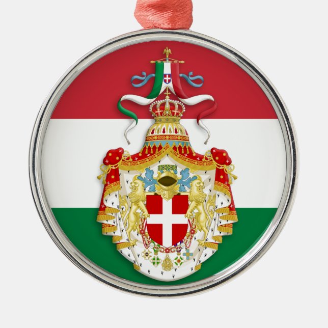 Italienische Flagge mit Abzeichen des Königreichs  Silbernes Ornament (Vorne)