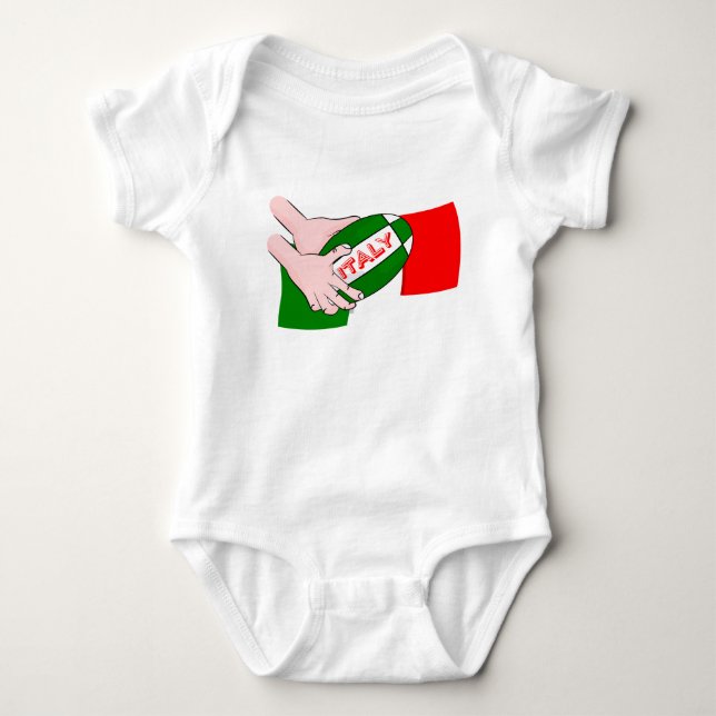 Italienische Flagge mit Cartoon Rugby Ball Baby Strampler (Vorderseite)