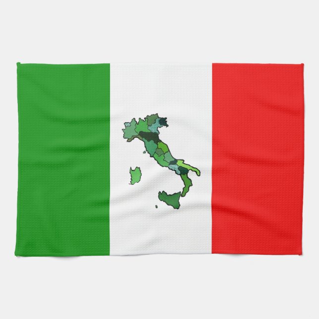 Italienische Flagge mit Karte von Italien Küchentuch (Horizontal)