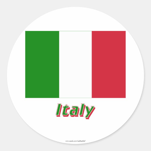 Italienische Flagge mit Name Runder Aufkleber (Vorderseite)