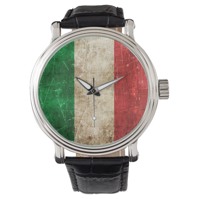 Italienische Flagge mit Vintagem Alter Armbanduhr (Vorderseite)