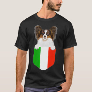 Italienische Flagge Papillon Dog in Pocket T-Shirt