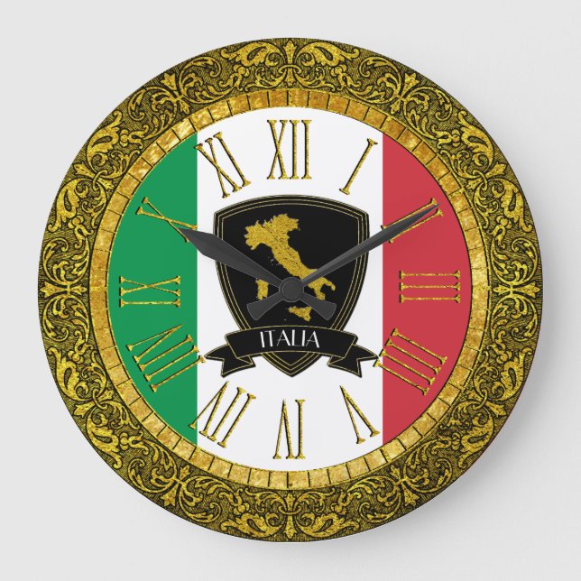Italienische Flagge personalisieren Text Große Wanduhr (Vorderseite)