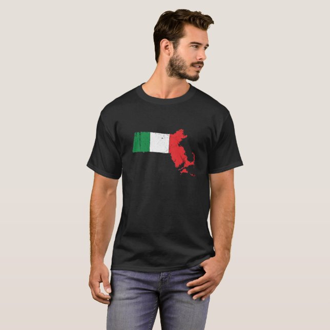 Italienische Flagge über Massachusetts T-Shirt (Vorne ganz)