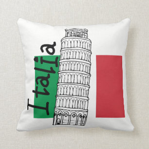 Italienische Flagge und lehnender Turm von Pisa Kissen