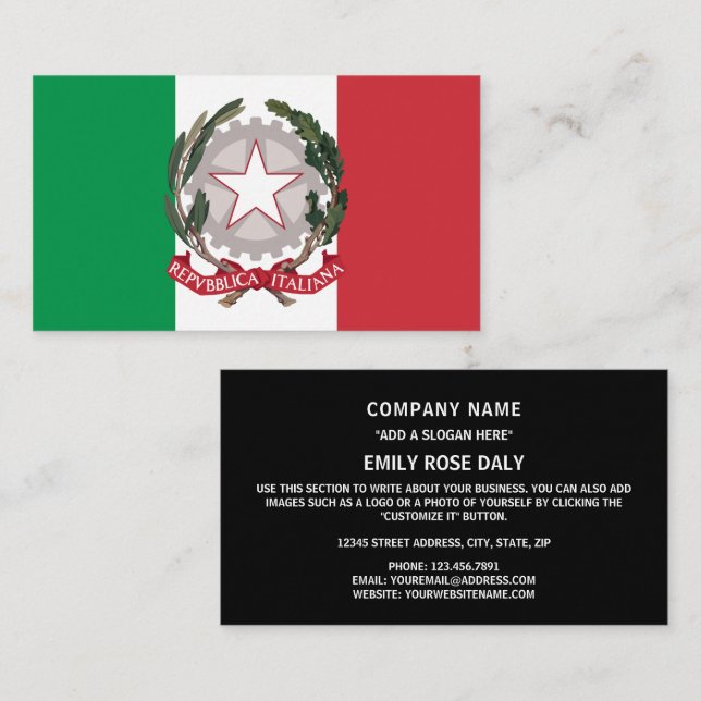 Italienische Flagge und nationales Emblem, italien Visitenkarte (Vorne/Hinten)