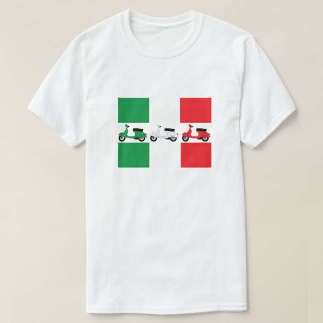 Italienische Flaggen-Farben u. Roller in Grünem/im T-Shirt (Design vorne)