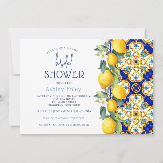 Italienische Fliesen | Lemon Theme Summer Brautpar Einladung (Vorderseite)