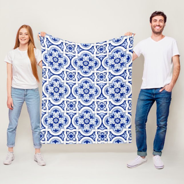 Italienische Fliesen, Majolika, Blau und Weiß     Fleecedecke (Beispiel)