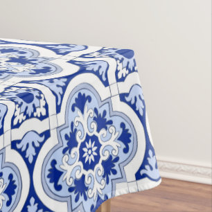 Italienische Fliesen, Majolika, Blau und Weiß     Tischdecke