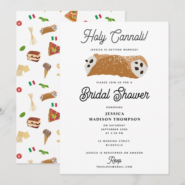 Italienische Food Holy Cannoli Brautparty Hochzeit Einladung (Vorne/Hinten)