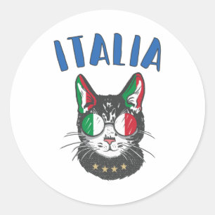 Italienische Fußballflagge Cat Mascot Runder Aufkleber