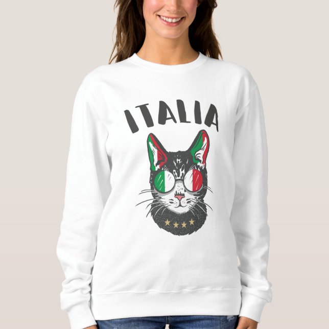 Italienische Fußballflagge Cat Mascot Sweatshirt (Vorderseite)