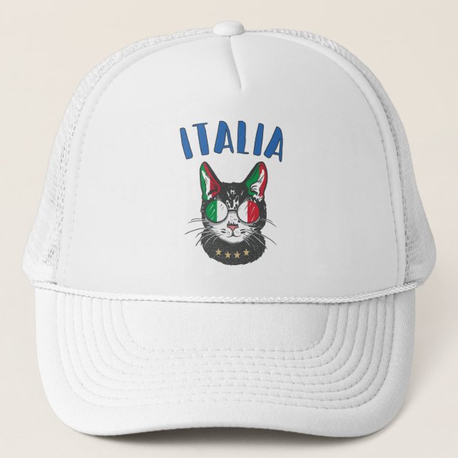 Italienische Fußballflagge Cat Mascot Truckerkappe (Vorderseite)