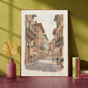 Italienische Gasse Wasserfarbe Architektur Straße Poster