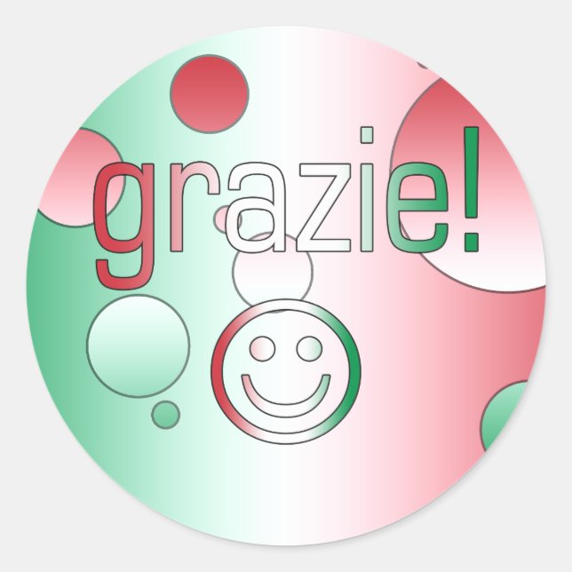 Italienische Geschenke : Danke / Grazie Face Runder Aufkleber (Vorderseite)