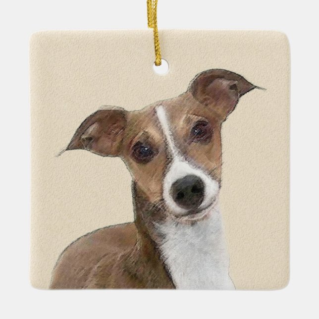 Italienische Grauhound Malerei - Niedliche Origina Keramikornament (Vorderseite)