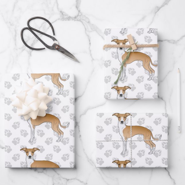 Italienische Grauhunde mit Paws Geschenkpapier Set (Vorderseite)