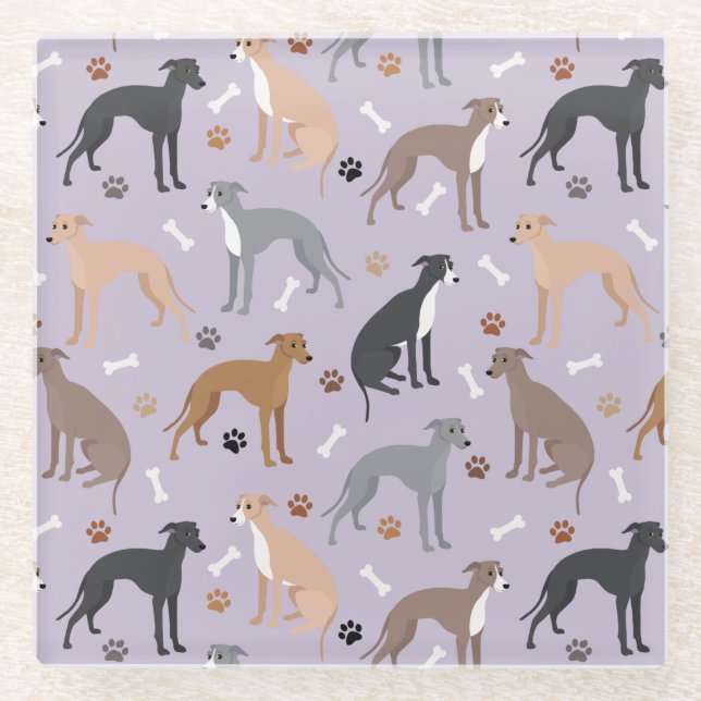 Italienische Grauhunde und Hunde Knochen und Paare Glasuntersetzer (Vorderseite)