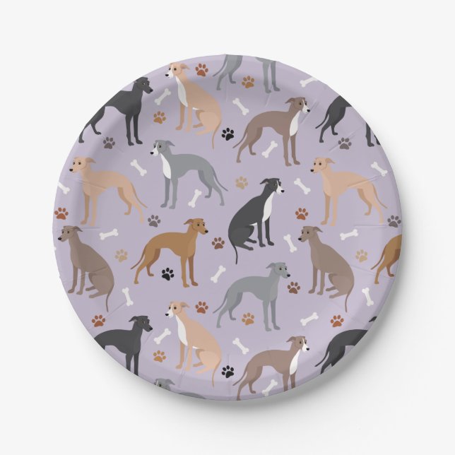 Italienische Grauhunde und Hunde Knochen und Paare Pappteller (Vorderseite)