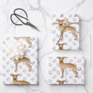 Italienische Greyhound Cartoon Hunde mit Paws Geschenkpapier Set