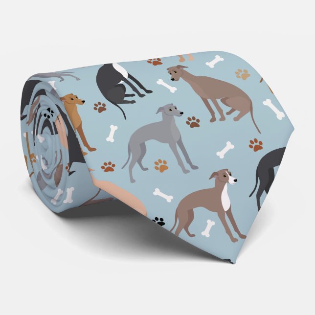 Italienische Greyhound Dog Bones und Paws Neck Tie Krawatte (Gerollt)