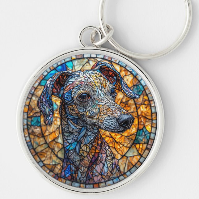 Italienische Greyhound-Hunde-Glaskunst Schlüsselanhänger (Vorne)