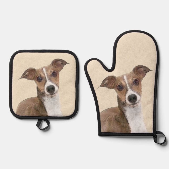 Italienische Greyhound Malerei Sable Original Hund Ofenhandschuh & Topflappen-Set (Vorderseite)