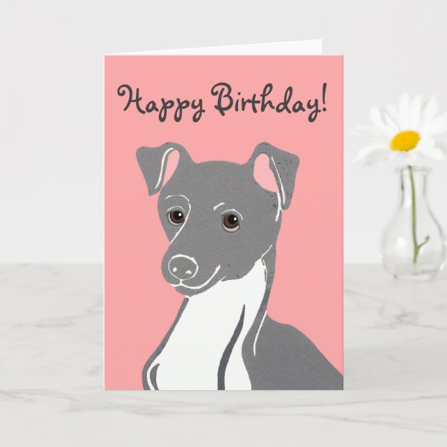 Italienische Greyhound Pink Happy Birthday Card Karte (Kleine Pflanze)
