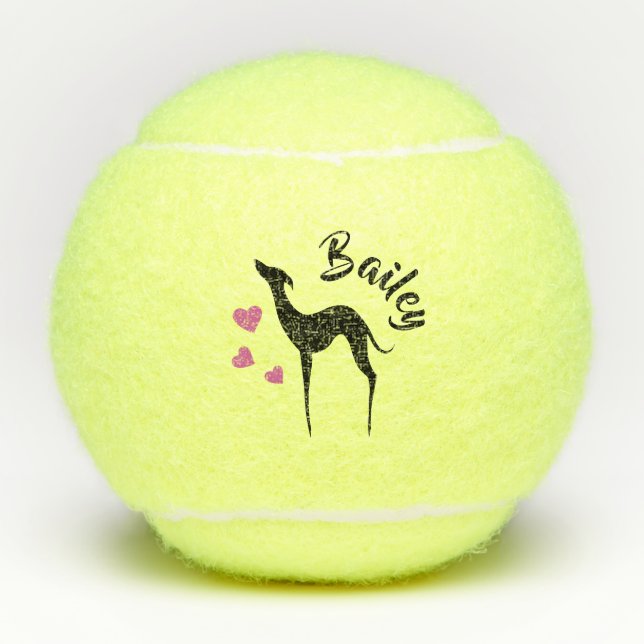 Italienische Greyhound Silhouette Rosa Herzen Name Tennisbälle (Vorderseite)